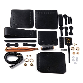 DIY Sew on PU Leather Women's Crossbody Bag Making Kit, including Fabric, Adjustable Shoulder Strap, Magnetic Clasp, Thread, Needle, Zipper, Screwdriver, Black