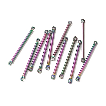 Ion Plating(IP) 304 Stainless Steel Links, Bar Connector Charms, Rainbow Color, 30x2.5x1.5mm, Hole: 1.4mm