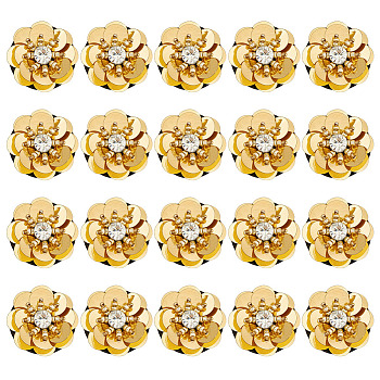 20Pcs Flower Sew on Rhinestone, Glass Rhinestone, with Plastic, Gold, 25x6.5mm