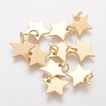 Vacuum Plating 304 Stainless Steel Charms, Star, Golden, 10x10.6x1.1mm, Hole: 4mm