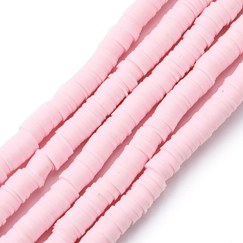 Handmade Polymer Clay Beads Strands, for DIY Jewelry Crafts Supplies, Heishi Beads, Disc/Flat Round, Pink, 8x0.5mm, Hole: 2mm, about 350pcs/strand, 15.75''(40cm)