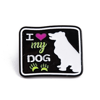 Animal Enamel Pins, Black Alloy Brooches for Backpack Clothes, Dog, Rectangle, 24x29.5x1.5mm