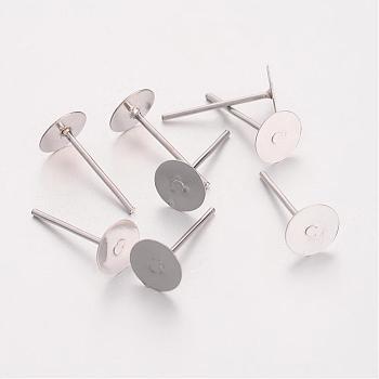 Iron Stud Earring Findings, Lead Free & Nickel Free, Platinum, 11x0.8mm, Tray: 6mm