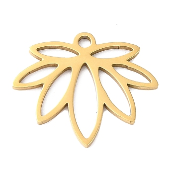 304 Stainless Steel Pendants, Laser Cut, Real 18K Gold Plated, Leaf, 15x17.5x1mm, Hole: 1mm