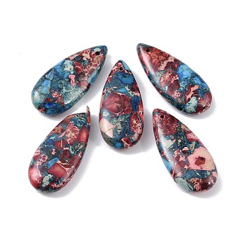 Dyed Synthetic Imperial Jasper Pendants, Teardrop Charms, Indian Red, 35x15x6mm, Hole: 1.2mm