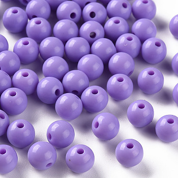 Opaque Acrylic Beads, Round, Lilac, 8x7mm, Hole: 2mm