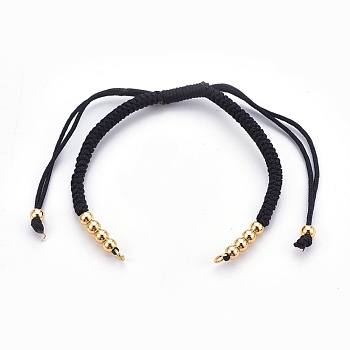 Nylon Cord Braided Bracelet Making, with Brass Beads, Golden, Black, 10-1/4 inch~11-7/8 inch(26~30cm), 3mm