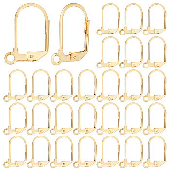 40Pcs 304 Stainless Steel Leverback Earring Findings, with Loop, Real 18K Gold Plated, 17x10.5x2mm, Hole: 2mm