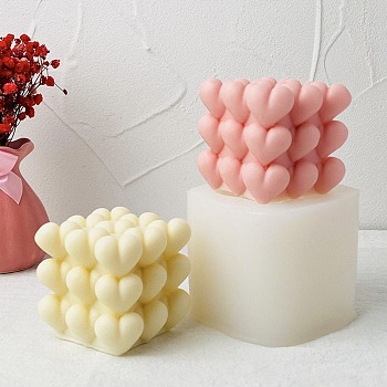 Heart-shaped Cube Candle Food Grade Silicone Molds, for Scented Candle Making, Valentine's Day Theme, White, 80x75x72mm, Inner Diameter: 60x60x60mm
