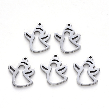 201 Stainless Steel Pendants, Laser Cut, Angel, Stainless Steel Color, 17x13x1mm, Hole: 1mm