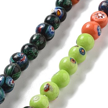 Handmade Lampwork Beads, Round, Colorful, 11~11.5x10~11mm, Hole: 1.8mm, about 64~67pcs/strand, 25.71''(65.3cm)