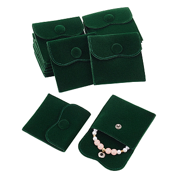 Velvet Jewelry Flap Pouches, Envelope Bag with Snap Button for Earrings, Bracelets, Necklaces Packaging, Square, Dark Green, 6.9x6.9cm