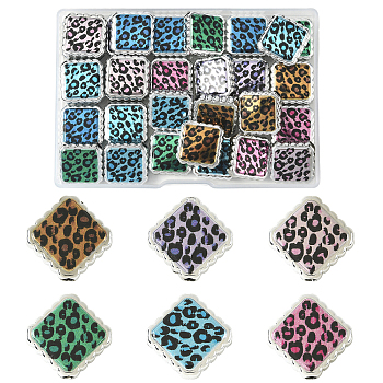 30Pcs UV Plating Printed Opaque Acrylic Beads, Square with Leopard Print, Mixed Color, 22x22x6mm, Hole: 3mm