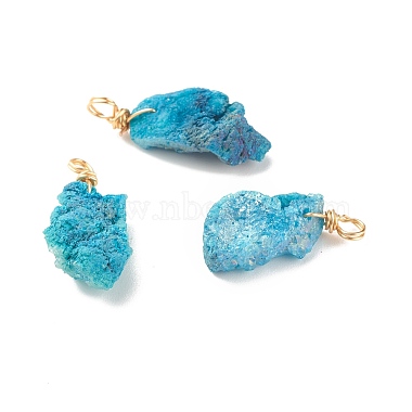 Golden Dark Turquoise Nuggets Agate+Crystal Pendants