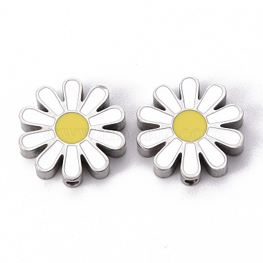 Stainless Steel Color White Flower Stainless Steel+Enamel Beads