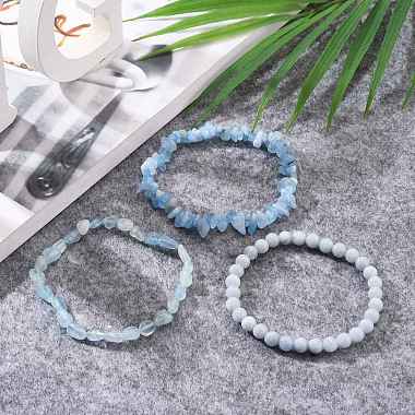 Natural Aquamarine Stretch Bracelets(BJEW-JB05649)-4