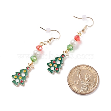 Pendientes colgantes de árbol de Navidad esmaltado con perlas de vidrio(EJEW-JE04961-04)-4