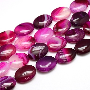 Natural Striped Agate/Banded Agate Oval Bead Strands(G-L175A-M)-2
