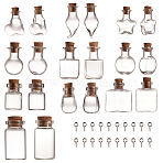 Glass Bottles, with Cork Stopper and Iron Screw Eye Pin Peg Bails, Mixed Shapes, Clear, 20pcs/set(AJEW-SC0001-11)