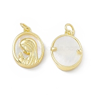 Rack Plating Brass Pendants, Long-Lasting Plated, Lead Free & Cadmium Free, with Jump Ring and Shell, Oval with Woman Charm, Real 18K Gold Plated, 17x12x3mm, Hole: 3mm(KK-B065-13G)