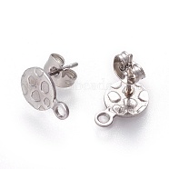 304 Stainless Steel Stud Earring Findings, with Loop, Ear Nuts, Textured Flat Round, Stainless Steel Color, 11.5x8x0.8mm, Hole: 1.8mm, Pin: 0.8mm(X-STAS-O119-18D-P)