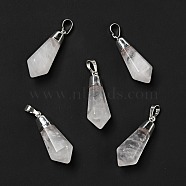 Natural Quartz Crystal Pointed Pendants, with Silver Tone Brass Findings, Bullet, 35~36.5x13~13.5x12mm, Hole: 5x7mm(G-P474-02S-08)