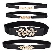 4Pcs 4 Style Imitation Leather Elastic Chain Belt, Resin Pearl & Alloy Leaf Clasp Waist Belt for Shirt Dress Overcoat, Black, 25.39~26.38 inch(645~670mm), 1Pc/style(AJEW-GA0006-22B)