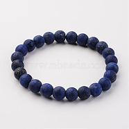 Natural Lapis Lazuli(Dyed & Heated) Beads Stretch Bracelets, Frosted, Round, 53mm(2-5/64 inch)(BJEW-JB02445-02)