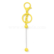 Spray Painted Alloy Bar Beadable Keychain for Jewelry Making DIY Crafts, with Alloy Lobster Clasps and Iron Ring, Yellow, 15.5~15.8cm(KEYC-A011-02H)