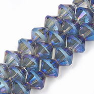 Electroplate Glass Beads Strands, Frosted, Faceted, Bicone, Cornflower Blue, 12x10mm, Hole: 1.4mm, about 50pcs/strand, 20 inch(X-EGLA-T008-05C)