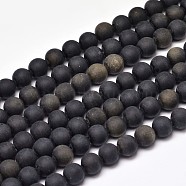 Frosted Natural Golden Sheen Obsidian Round Bead Strands, 8mm, Hole: 1mm, about 47pcs/strand, 15 inch(G-F266-04-8mm)
