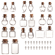 SUNNYCLUE Glass Bottles, with Cork Stopper and Iron Screw Eye Pin Peg Bails, Mixed Shapes, Clear, 20pcs/set(AJEW-SC0001-11)