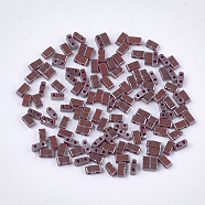 2-Hole Opaque Glass Seed Beads, Lustered, Rectangle, Coconut Brown, 4.5~5.5x2x2~2.5mm, Hole: 0.5~0.8mm(SEED-S023-27B-04)