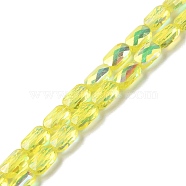 Transparent Electroplate Glass Beads Strands, AB Color, Faceted Rectangle, Yellow, 7x4.5x3.5mm, Hole: 1.2mm, about 77~71pcs/strand, 21.06''~22.44''(53.5~57cm)(GLAA-Q099-G01-11)