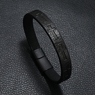 Cross Imitation Leather Flat Cord Bracelet, Black, 8-1/4 inch(21cm)(PW-WG11142-01)