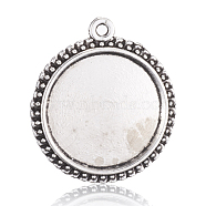 Tibetan Style Alloy Pendant Cabochon Settings, Flat Round, Antique Silver, Tray: 29mm, 42x37x2mm, Hole: 2mm(PALLOY-P143-08AS)