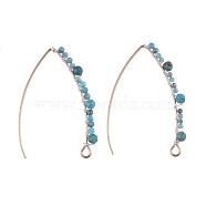 304 Stainless Steel Earring Hooks, Ear Wire, with Natural Apatite Beads and Horizontal Loop, 42mm, 21 Gauge, Pin: 0.7mm(EJEW-JE03947-02)