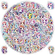 100Pcs Unicorn PVC Adhesive Stickers Set, for DIY Scrapbooking and Journal Decoration, Mixed Color, 45~52.5x35~49.5mm(PW-WG66892-01)