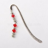 Tibetan Style Bookmarks/Hairpins, with Glass Beads, Red, 84mm(AJEW-JK00057-08)