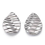 304 Stainless Steel Pendants, Teardrop Charm, Stainless Steel Color, 21.5x17x2.5mm, Hole: 1.4mm(STAS-T063-205P)