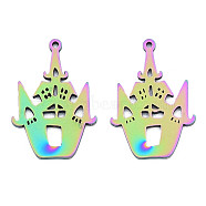 Ion Plating(IP) 201 Stainless Steel Pendants, Halloween Style, House, Rainbow Color, 30x20x1mm, Hole: 1.4mm(STAS-N098-089M)