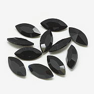 Pointed Back Glass Rhinestone Cabochons, Faceted, Horse Eye, Jet, 18x9x5mm(RGLA-T083-9x18mm-02)