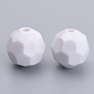 Opaque Acrylic Beads, Faceted, Round, White, 8x8mm, Hole: 1.2mm, about 1900pcs/500g(SACR-S300-05D-01)