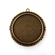 Vintage Tibetan Style Alloy Pendant Cabochon Settings, Cadmium Free & Nickel Free & Lead Free, Antique Bronze, Flat Round Tray: 40mm, 54x50x2mm, Hole: 3mm(X-TIBEP-M018-22AB-NF)