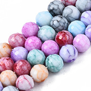Opaque Baking Painted Crackle Glass Beads Strands, Round, Faceted, Colorful, 8x7.5mm, Hole: 0.8mm, about 60pcs/strand, 17.32~17.72 inch(44~45cm)(EGLA-S174-33J)
