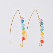 304 Stainless Steel Earring Hooks, with Faceted Rondelle Glass Beads and Horizontal Loop, Golden, Colorful, 40x28x3mm, Hole: 3x2mm, Pin: 0.7mm(EJEW-JE03679)