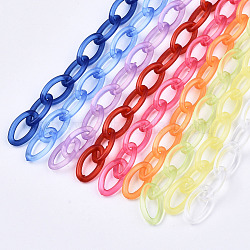 Handmade Transparent ABS Plastic Cable Chains, Oval, Mixed Color, 19.29 inch~19.68 inch(49~50cm), Link: 13x7.5x1.5mm(KY-S166-001)