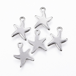304 Stainless Steel Charms, Starfish/Sea Stars, Stainless Steel Color, 11.5x8.5x0.8mm, Hole: 1.4mm(STAS-K154-22P)