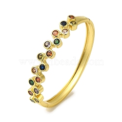 Brass Pave Cubic Zirconia Hinged Bangles for Women, Real 18K Gold Plated, Colorful, Inner Diameter: 2-1/4 inch(5.75cm)(BJEW-B091-01G-02)