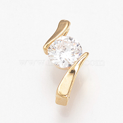 Brass Cubic Zirconia Charms, Nickel Free, Real 18K Gold Plated, 13x7x4mm, Hole: 1x4mm(X-ZIRC-R015-110G)